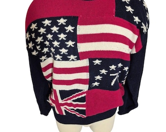 Suéter patriótico Cambridge Classics VTG de los años 90 para hombre, con la Union Jack y las banderas de EE. UU., talla M.