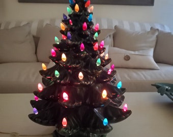 Vintage Hand Painted Ceramic Large 2 foot Lighted Christmas tree &quot;Musicbox&quot;