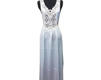 Donna Richards Lace Satin Peignoir & Nightgown Robe Set Light Blue Size L