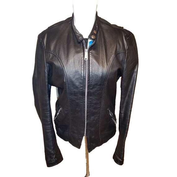 Brooks Vintage Black Leather Moto Jacket with zip… - image 1