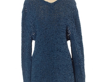 Carole Little Vintage 100% Seide Navy Strickpullover Tunika Pullover