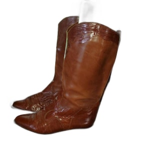 Joan & David Vintage Handmade Alligator Leather Mid-Calf Boots Brown Sz 39.5/9