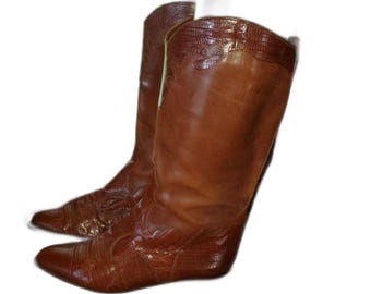 Joan & David Vintage Handmade Alligator Leather Mid-Calf Boots Brown Sz 39.5/9
