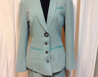 Chantal Thomass Paris Aqua Skirt Suit w/ Mother of Pearl buttons