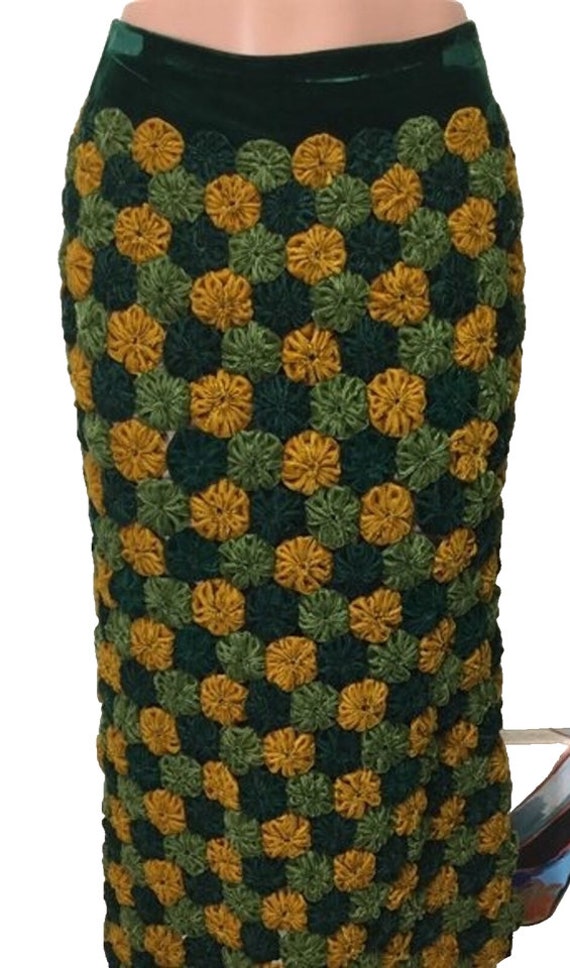 Handmade 60’s Vintage Knit Green Boho Skirt sz S - image 4