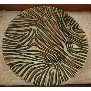 Dichroic Fused Bronze Glass Pewter Tiger Plate