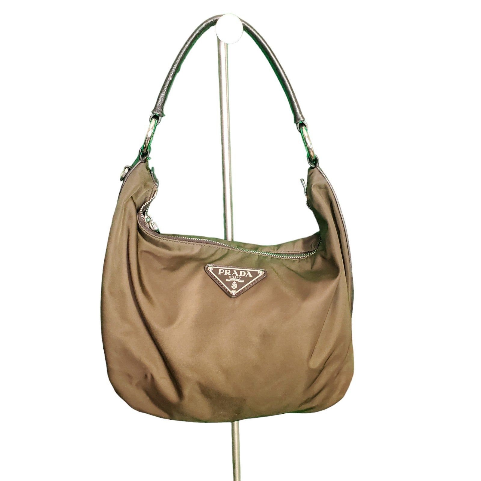 Prada Vintage Tessuto Nylon Saffiano Leather Hobo Bag Bronze olive Sz S M Etsy Australia