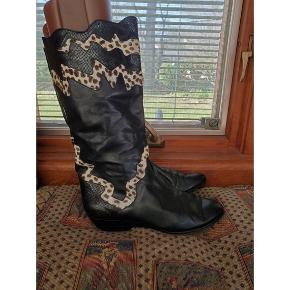 Calderone Vintage Black snakeskin/calf hair Boots… - image 4