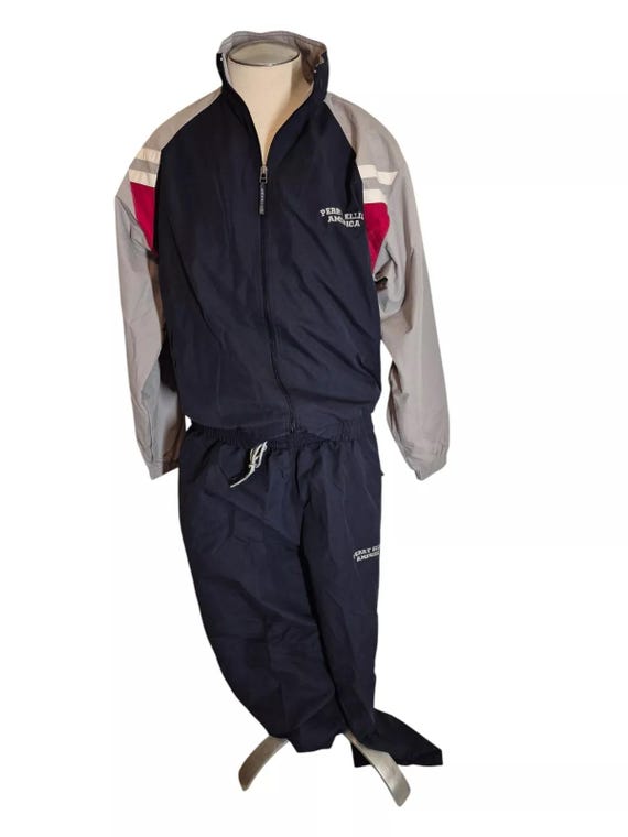 Perry Ellis Vintage 90s Mens Track Suit Jacket Warm-ups Navy Blue