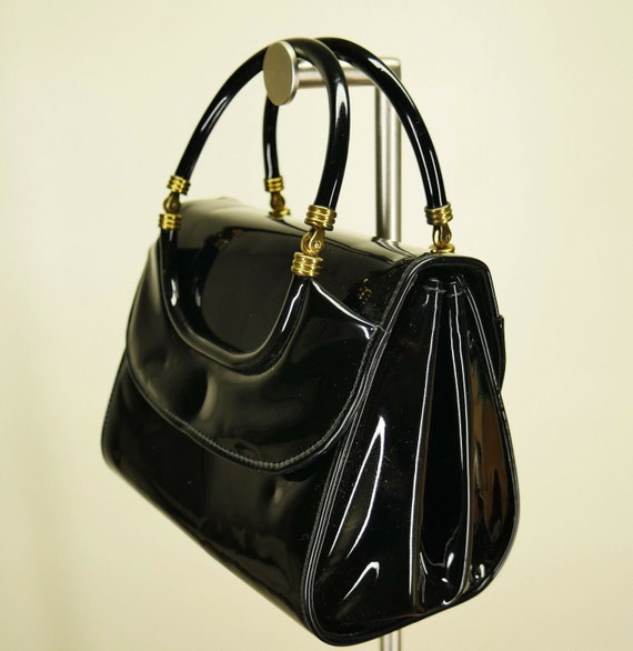 Delicato by Markay Vintage Black Patent Leather H… - image 3