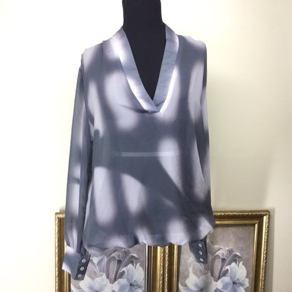 Ramy Brook Gray watercolor chiffon blouse top