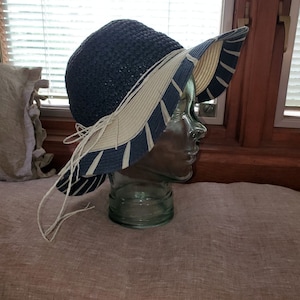 Straw Wide Brim Sunhat navy/white 57cm