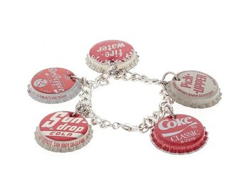 Handmade Red Vintage Soda Bottle Cap Pop Art Bracelet