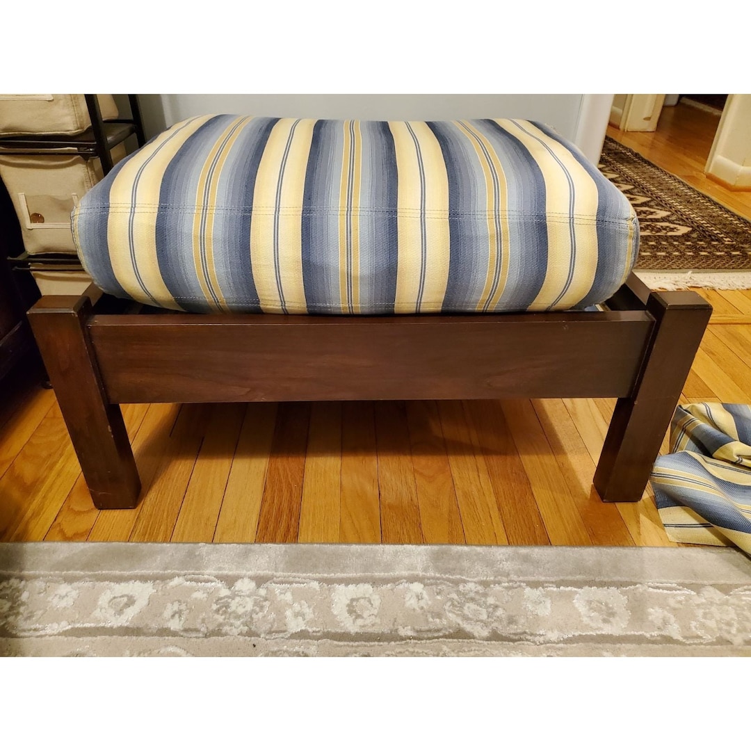 Harden Furniture Wood Blue/yellow Stripe Upholstered Ottoman