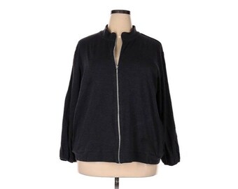 Joan Vass Charcoal Grayblack Jersey Jacket Sweatshirthoodie