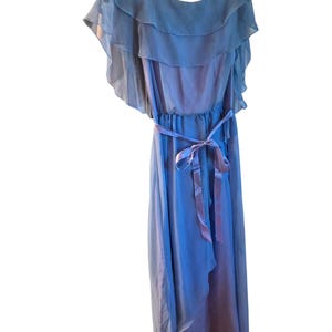 Vintage 1960s Party Dress Chiffon Flowy Ruffle Maxi Dress Blue Lavender Sz S NEW