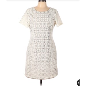 Sharagano Ivory Lace Overlay Shift Dress Short Sleeve Dress Size 12