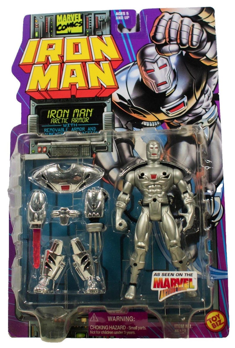 Figura de acción de Iron Man Arctic Armor con garra de lanzamiento Marvel TV Toy Biz 1995 NUEVO imagen 1