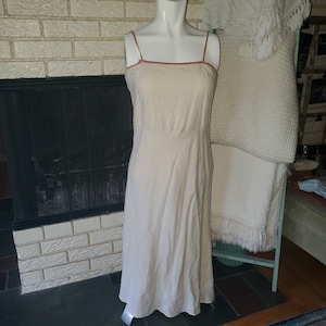 Banana Republic Boho Vintage Beige 100% Linen Crochet Detail Midi Dress 4