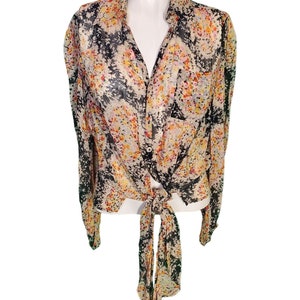 Jean-Paul Gaultier VTG Multi Color Crepe Floral Sheer Button Down Shirt sz 6