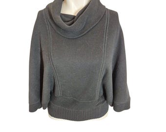 Bordado Vintage Pima Cotton Sweater Cowl Neck Dolman Sleeve Sweater Black Sz S