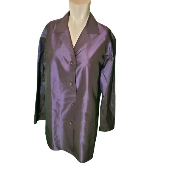 Shamask Navy Silk Tunic Blouse Button Down Shirt … - image 1