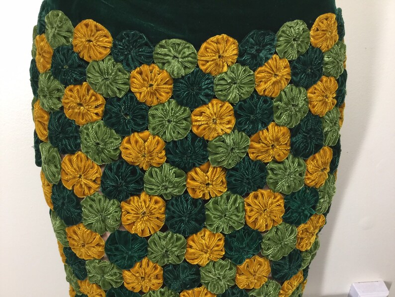 Handmade 60s Vintage Knit Green Boho Skirt sz S image 3