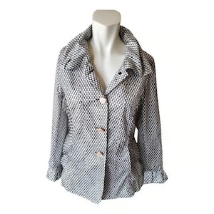 Lindi Black/White Boho Ruffled Spring Jacket with Pearl look Buttons S