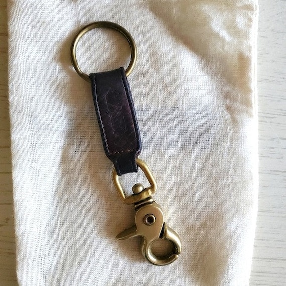 Coach Vintage Signature Brown Leather and Brass Keychain