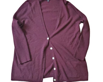 Eileen Fisher Purple Lambswool & Cashmere Cardigan Mother of Pearl Buttons Sz L