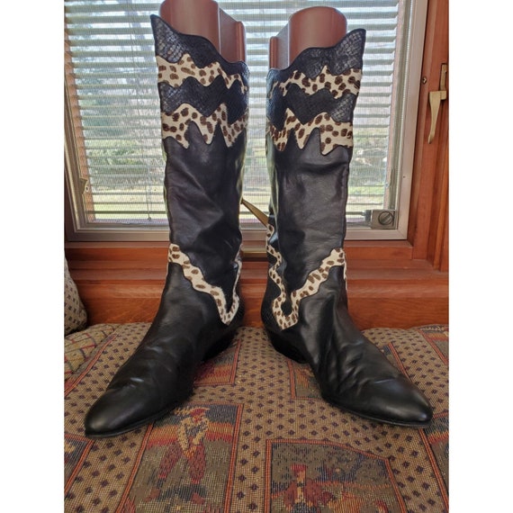 Calderone Vintage Black snakeskin/calf hair Boots… - image 3