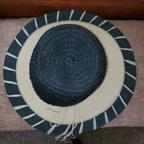 Straw Wide Brim Sunhat navy/white 57cm - image 2