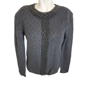 Anne Klein VTG 90s Y2K Beaded Sweater Lambswool Angora Sweater Black Sz S NEW
