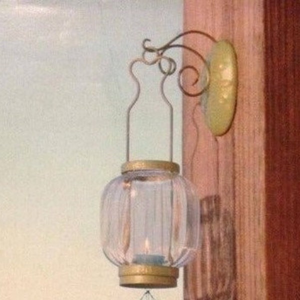 Partylite hand-rubbed gold finish Green/Gold Verdigris wire and stamped metal Votive/Tealight Hanging Lantern NEW