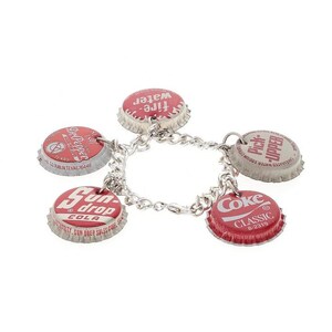 Handmade Red Vintage Soda Bottle Cap Pop Art Bracelet