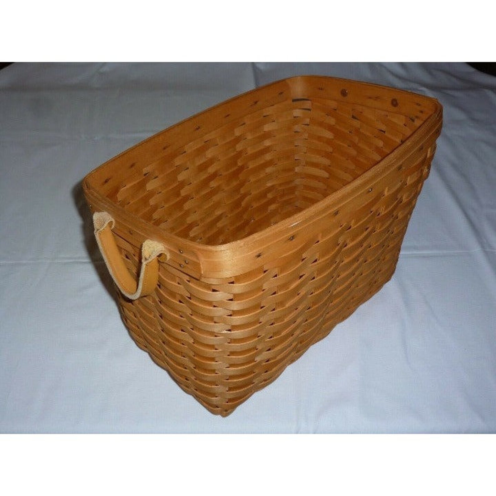 Longaberger Newspaper/magazine Basket W/ Leather Handles and Liner