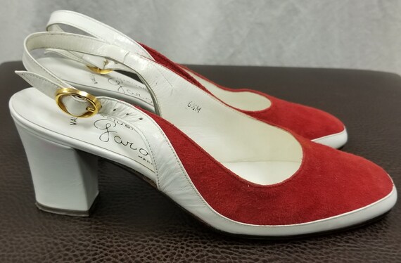 Vintage Garolini Red Two-Tone Suede Block Heels  … - image 3