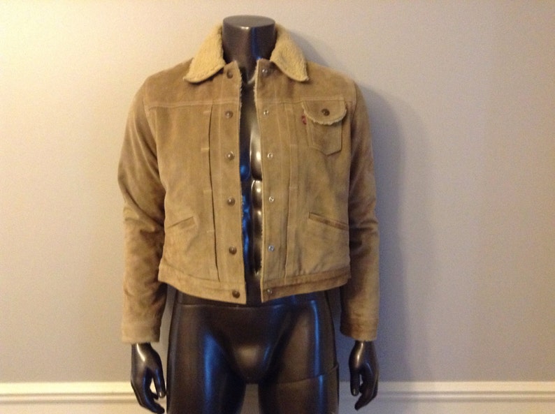 Levi S Men Junior Vintage Tan Suede Leather Sherpa Lined Trucker Jacket Coat