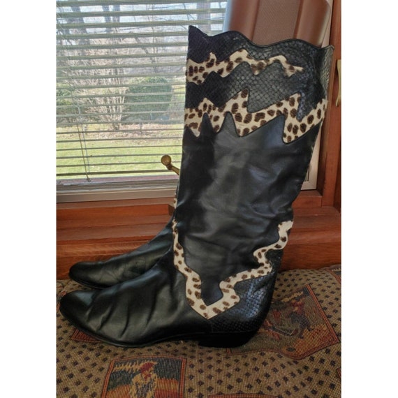 Calderone Vintage Black snakeskin/calf hair Boots… - image 1