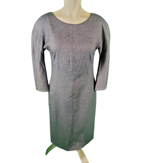 Luisa Beccaria Vintage Designer Tweed Wool Sheath Dress Navy Blue S