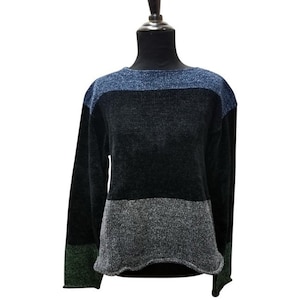 Norma&Hyla NH hand loomed Boho Chenille Color-Blocked Sweater S