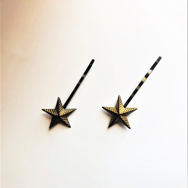 Small Sturdy Hair Pin Vintage Military Star Metal Western Antique Gold Five Point Star Bobby Pin Cowboy Girl Gift Hair Clip by SashaSophia