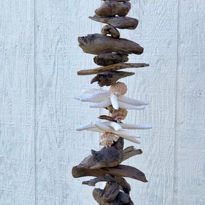 Seashell Wind Chimes, Beach Decor, Beach Wall Art, Coastal Decor, Driftwood Garland, Seashell Garland, Hanging Shells, Shell Wind Chime image 4