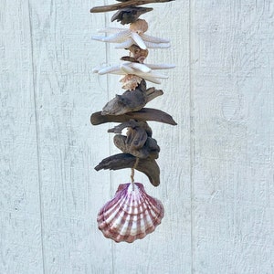 Seashell Wind Chimes, Beach Decor, Beach Wall Art, Coastal Decor, Driftwood Garland, Seashell Garland, Hanging Shells, Shell Wind Chime image 1