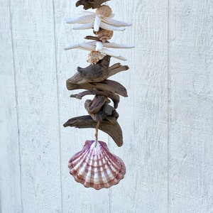 Seashell Wind Chimes, Beach Decor, Beach Wall Art, Coastal Decor, Driftwood Garland, Seashell Garland, Hanging Shells, Shell Wind Chime image 5