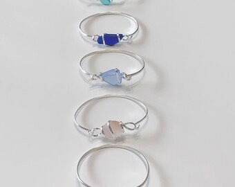 Sea Glass Bracelets, Blue Sea Glass Bracelet, Silver Sea Glass Bracelet, Beach Jewelry, Sea Glass Jewelry, Sea Glass Bangle, Blue Bracelets