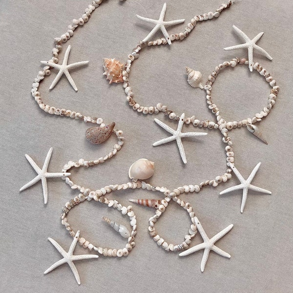 Seashell Starfish Garland, Beach Mantle Garland, Shell Cluster Starfish Garland, Seashell Garland, Coastal Garland, Shell Garland