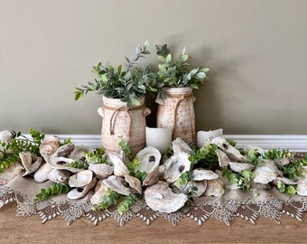 Oyster Shells Decor, Beach Garland, Beach Decor, Oyster Shell Gearland, Wedding Table Decor, Beach Table Runner, Oyster Shell Table Runner