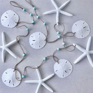 Starfish Garland, Beach Garland, Christmas Starfish Sand Dollar Garland, Sand Dollar Garland, Beach Home Decor, Star Garland