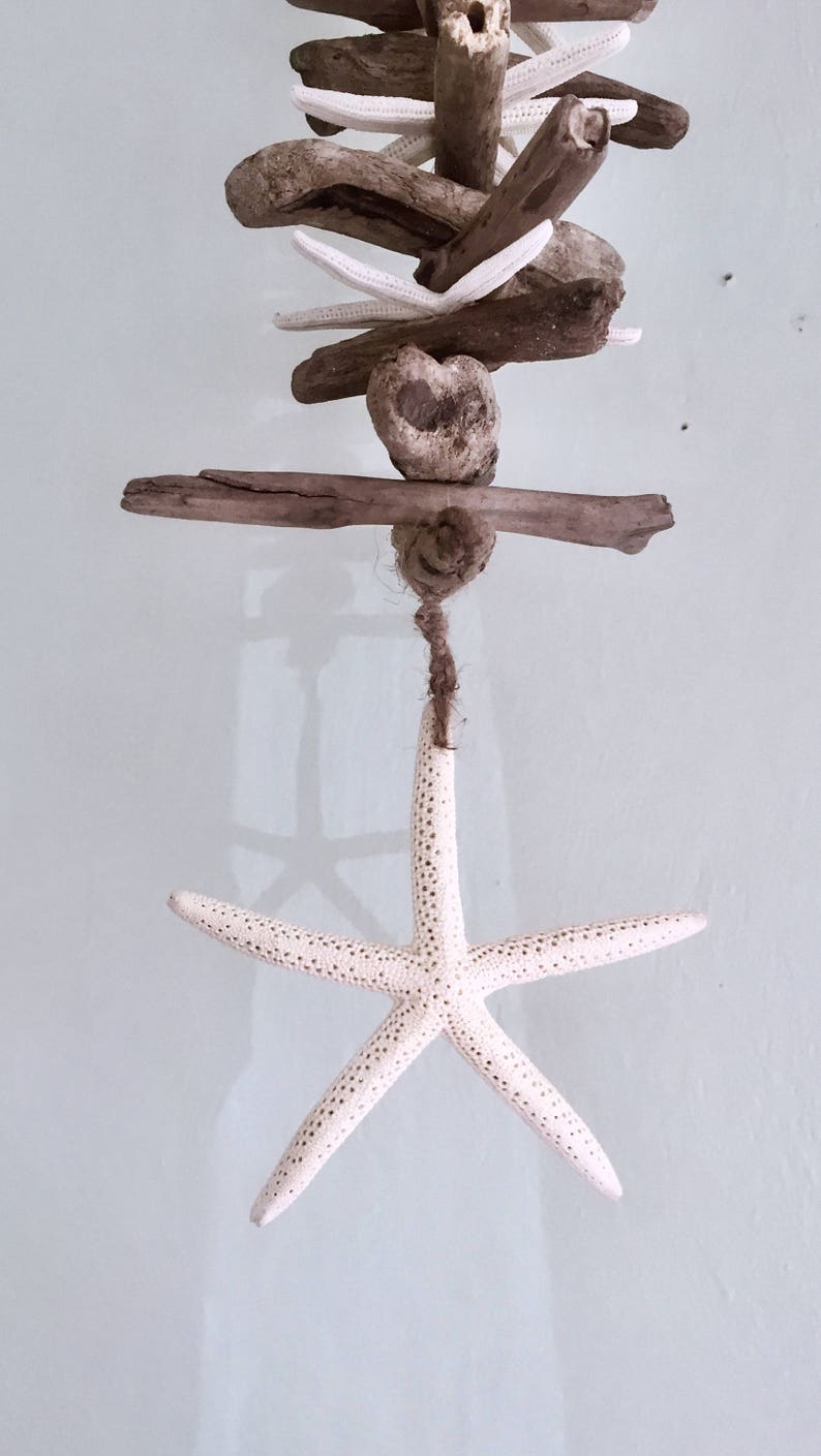 Driftwood Wall Art Beach Decor Driftwood Mobile Shell Etsy
